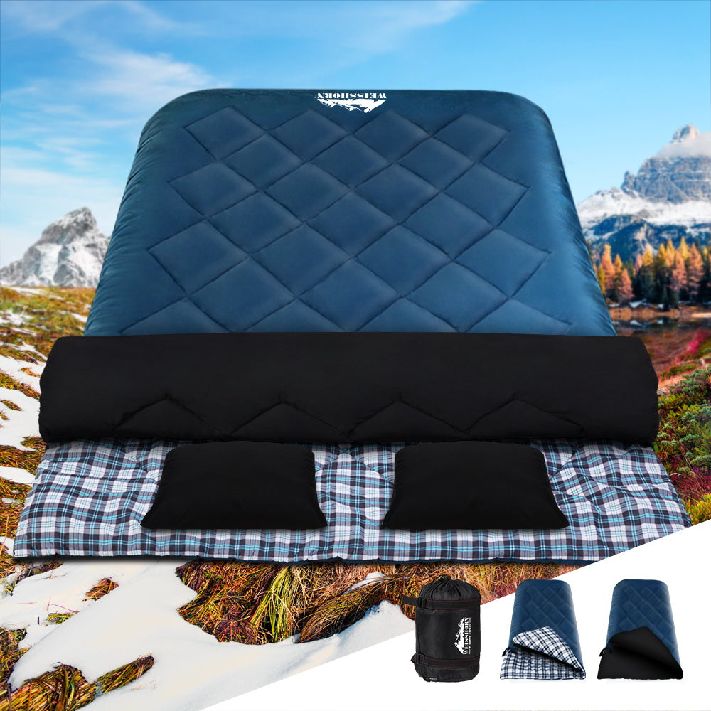 Weisshorn Sleeping Bag Double Pillow Thermal Camping Hiking Tent Blue -10°C