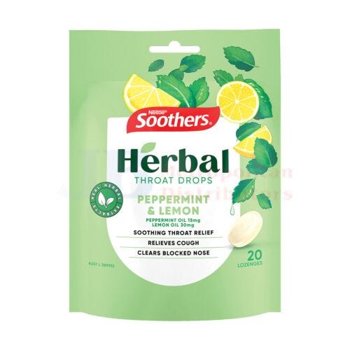 Soothers Herbal Throat Drops Peppermint & Lemon 70g