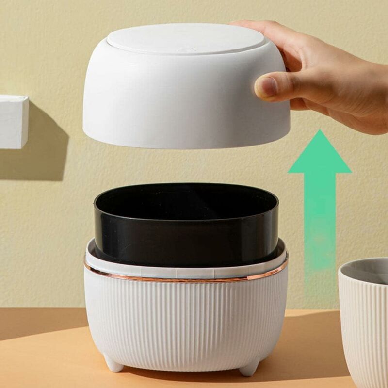 Mini Desktop Trash Can, Creative Plastic Desktop Trash Can With Button Lid For Home Office, Study, Bedroom, Kitchen