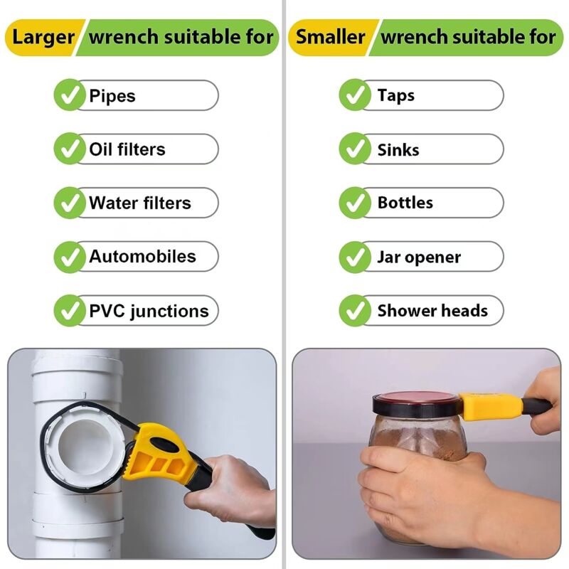 Rubber Strap Wrench Set, Upgrade 2 Pieces Adjustable Oil Filter Wrench Reinforced Belt Jar Opener For Weak Hands Pipe