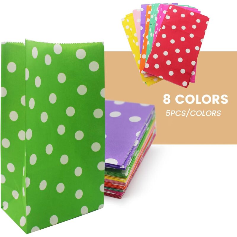 40 pcs Color Kraft Bag Birthday Gift Bag 48 pcs ROund Sticker Gift Bags Craft Paper Bag For Candy Cookies Nuts Weddings