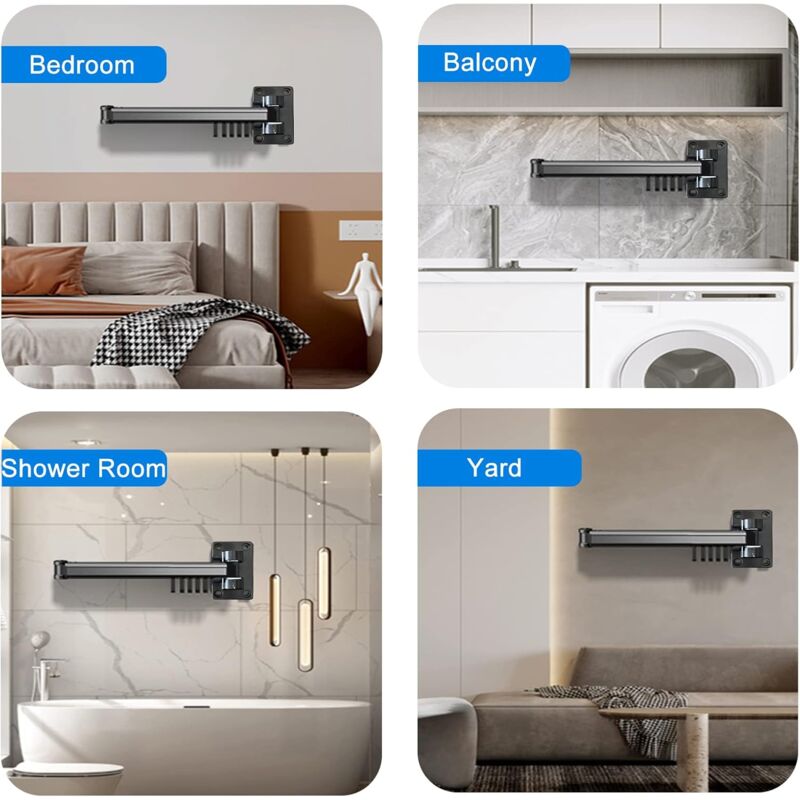 Wall Mounted Clothes Drying Rack, Indoor And Outdoor Foldable Clothes Dryer, Aluminum - Silver