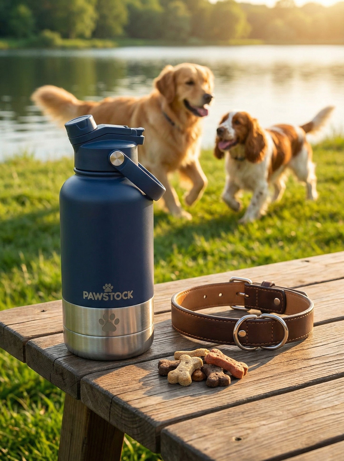 Pawstock 3-in-1 Insulated Dog Water Bottle with Dual Bowls – 1L Stainless Steel Travel Bottle - Black