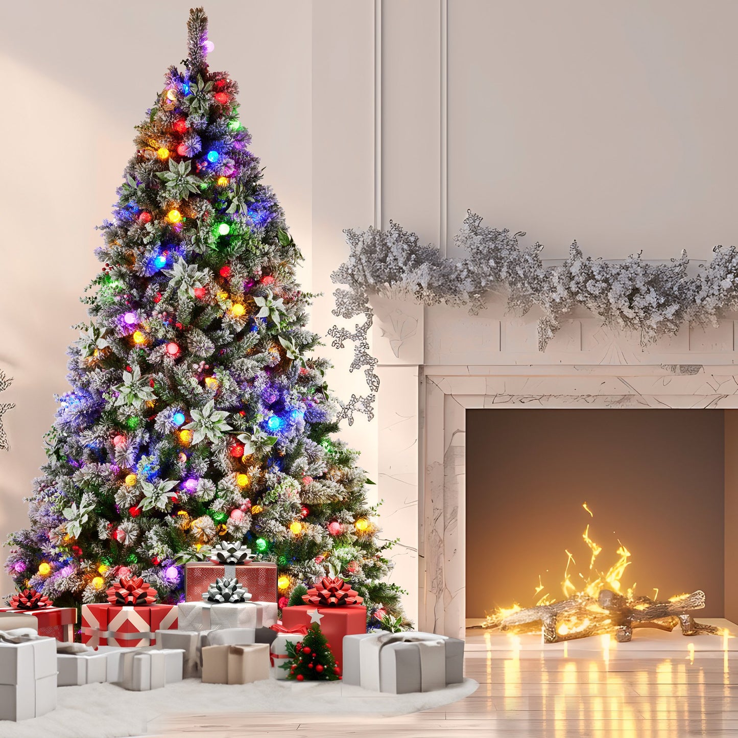 Christabelle Snowy Crown Pine 2.3m Multicolour Pre-Lit Christmas Tree with 1453 Tips
