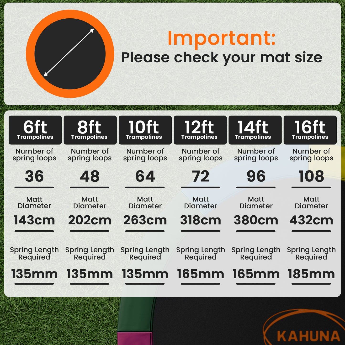 Kahuna 14ft Replacement Trampoline Safety Pad Cover and Jumping Spring Mat - Orange