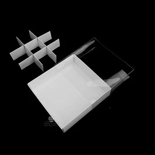 50 Pack of White Card Chocolate Sweet Soap Product Reatail Gift Box - 9 bay 4x4x3cm Compartments - Clear Slide On Lid - 12x12x3cm