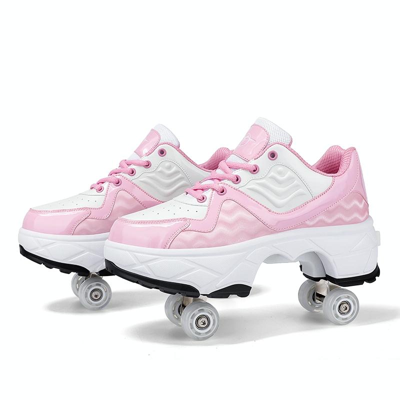 Retractable Dual-purpose Roller Skates - Size 33 Deformable Four-wheel - Df09 Black - 36