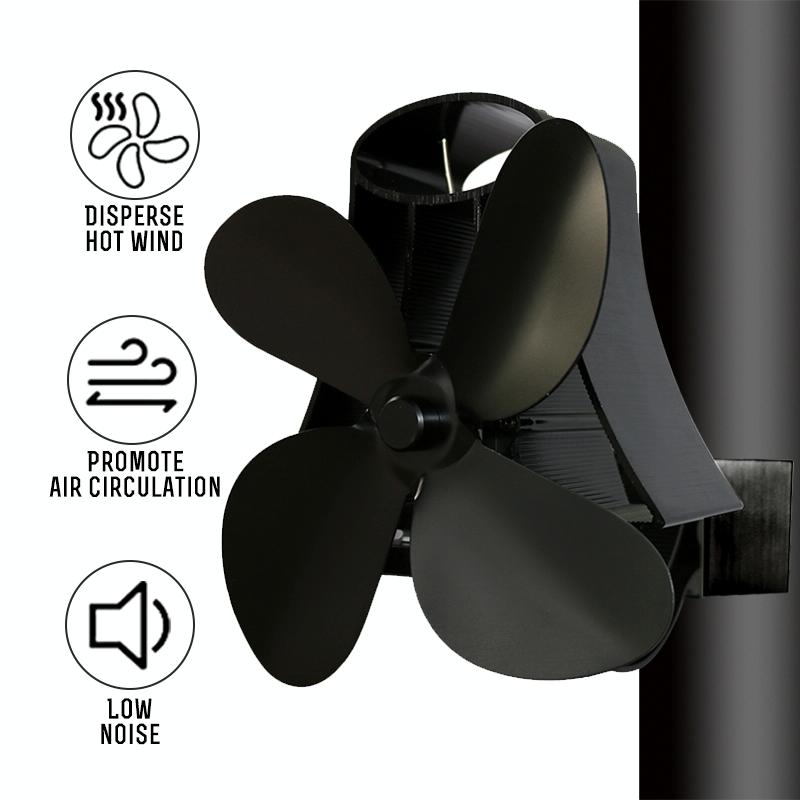4-blade Heat Powered Fireplace Stove Fan - Aluminum - Grey