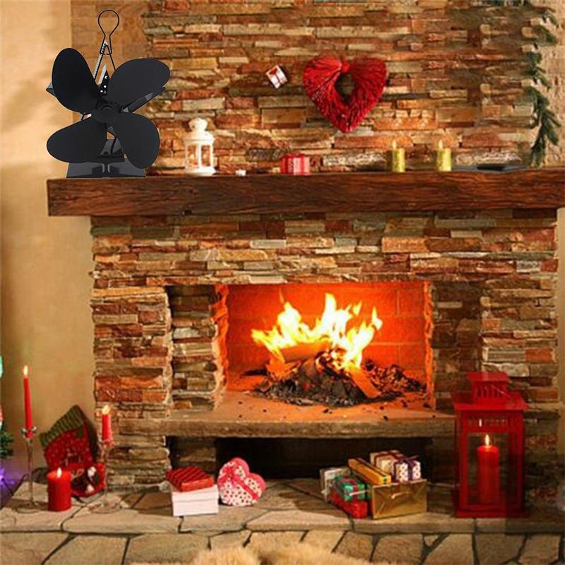 Efficient 4-blade Heat-powered Stove Fan - Aluminum - White