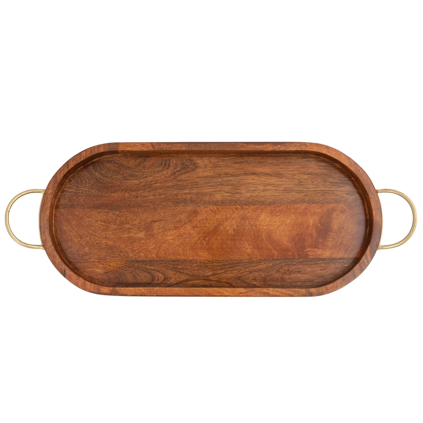 Handcrafted Mango Wood Oval Tray W Handles 17cm