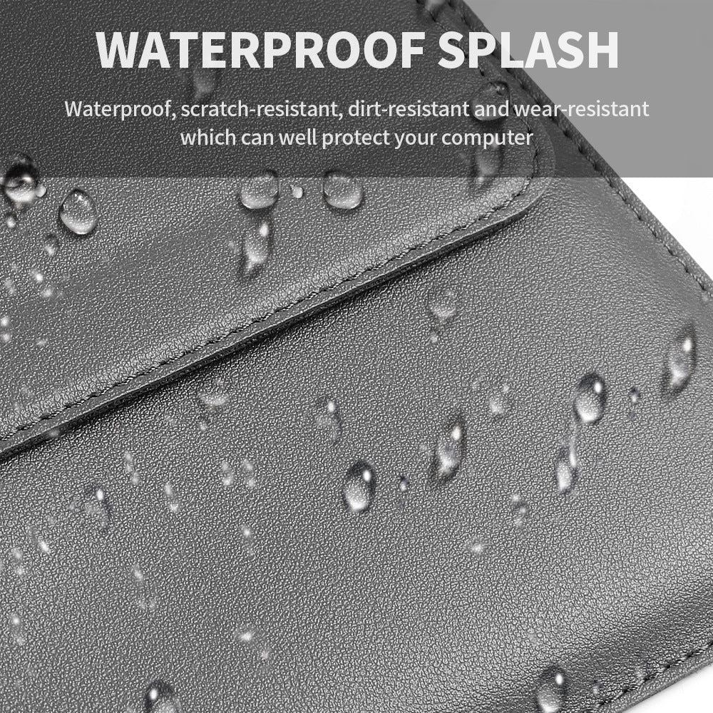 Black 3-in-1 Laptop Sleeve with Built-In Stand & Wrist Rest – Waterproof PU Protective Case for 13/14 Inch Laptops, Portable and Ergonomic Design