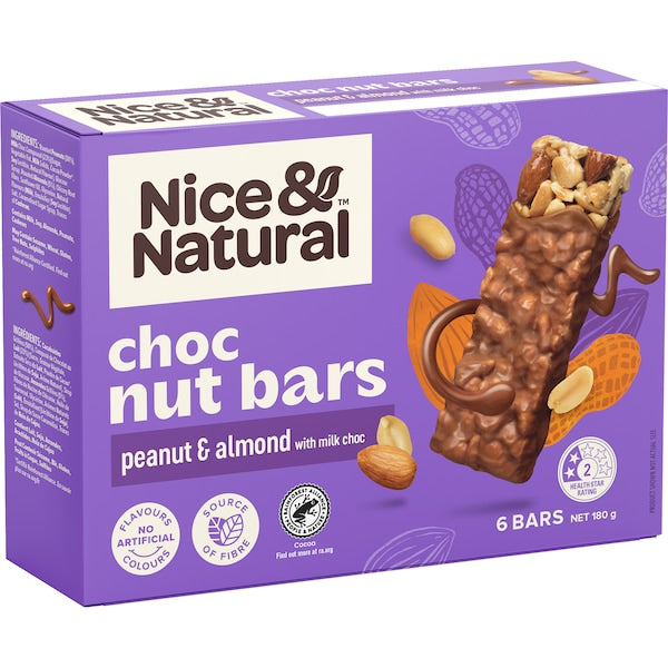 Nice & Natural Chocolate Nut Bars Peanut & Almond 180g (6 Pack)