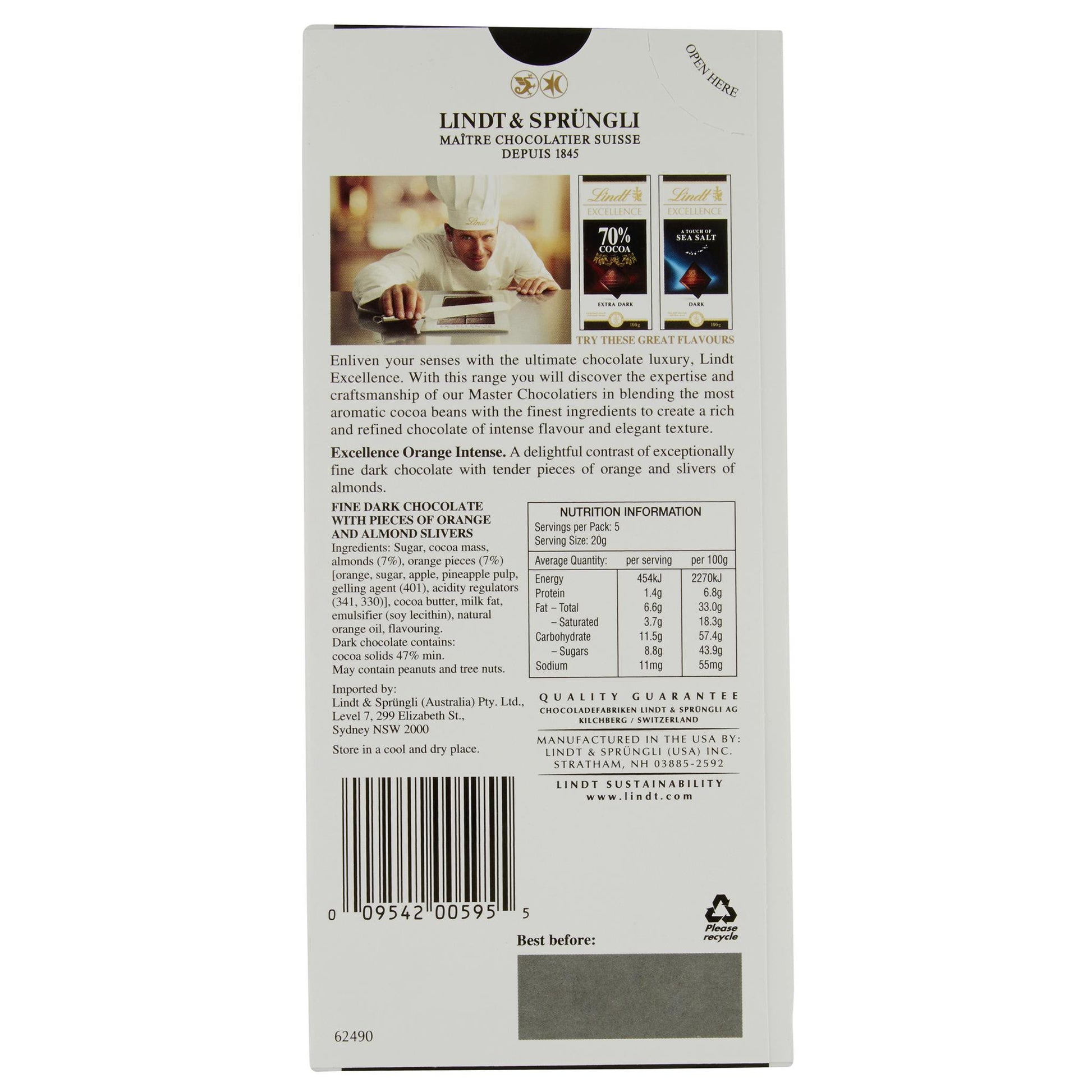 Lindt Excellence Dark Orange 100g