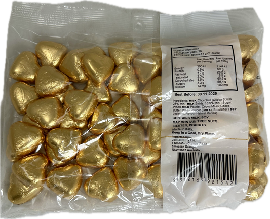 Lolliland Gold Choc Hearts Bag 500g