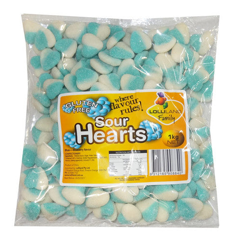 Sour Blue White Hearts 1kg (200 Piece)