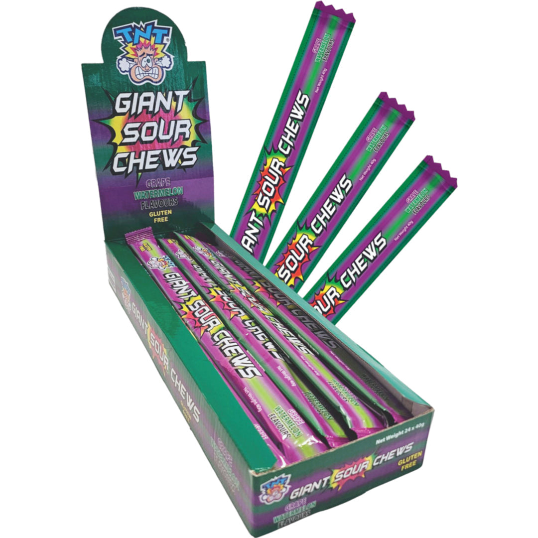 Tnt Giant Sour Chews Watermelon & Grape 40g (24 Pack)