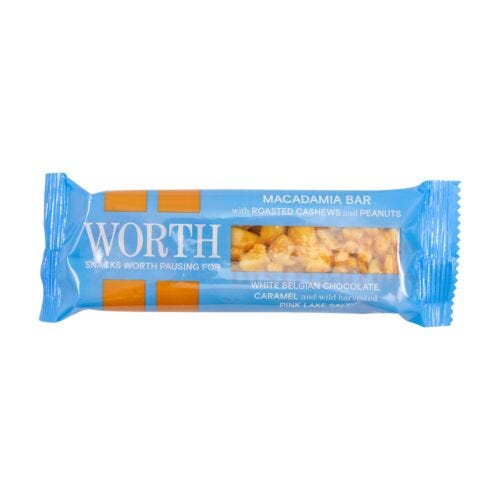 Worth Macadamia Bar, White Chocolate, Caramel & Pink Lake Salt 40g