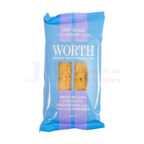 Worth Oat Slice, White Chocolate Macadamias & Blueberries 70g