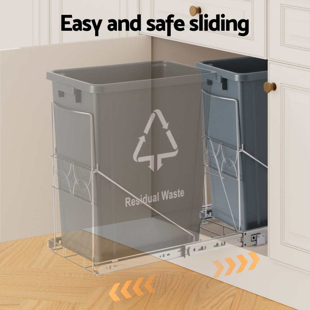 Cefito Pull Out Bin Kitchen Cabinet Slide Garbage Rubbish Bins Basket 40L Grey