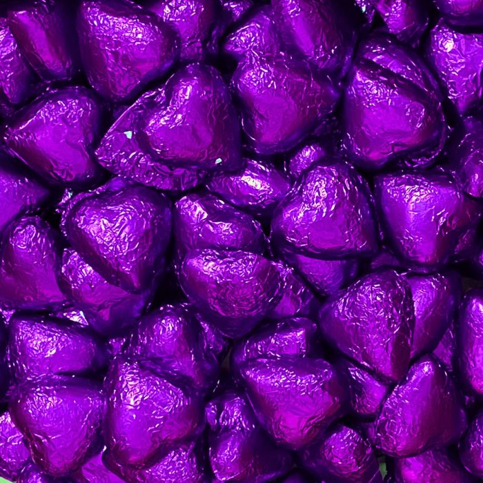 Choc Hearts Purple Foil 1kg (120 Pieces)