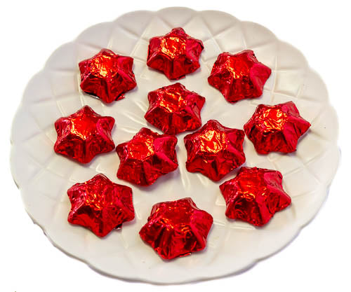 Choc Stars Red Foil 1kg (120 Pieces)