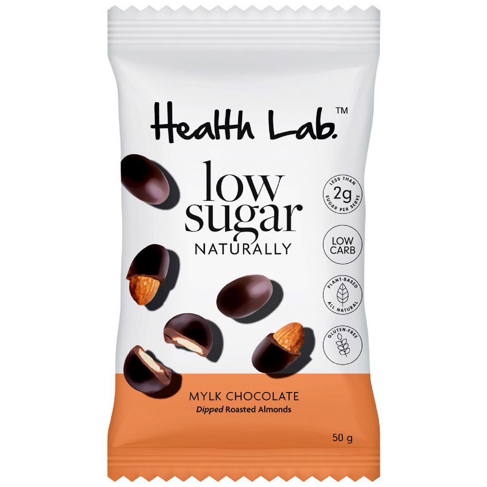 Health Lab Low Sugar Mylk Choc Dipped Roasted Almonds 50g