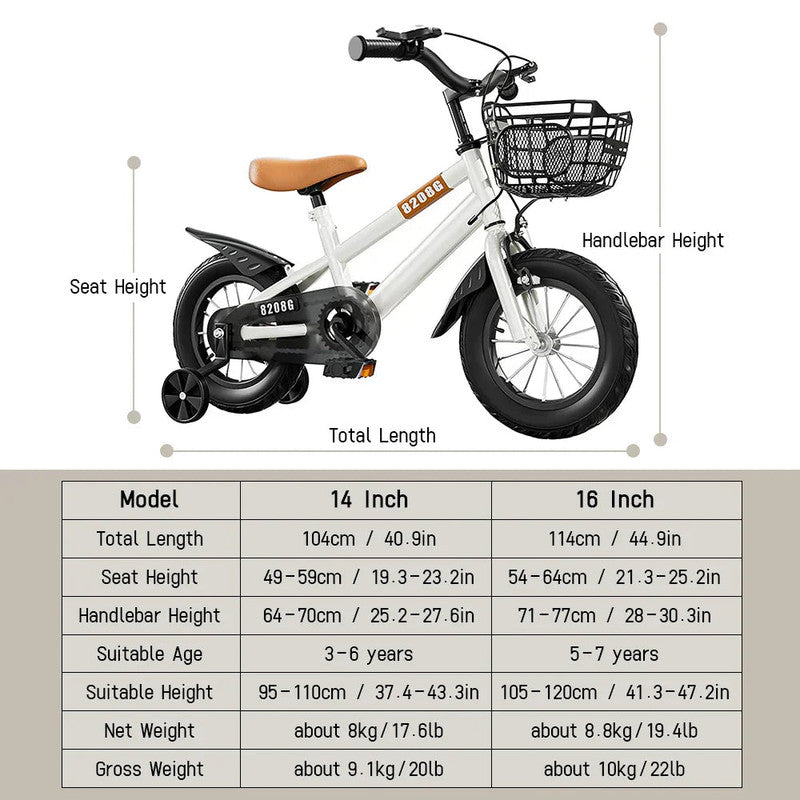Kids Bike for Girls 3-7 Years with Basket