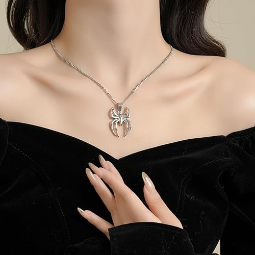 Spider Pendant Necklace Surgical Steel Superhero Spiderman Jewelry for Kids- Silver B