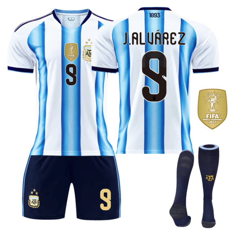 2026 FIFA World Cup Argentina Home Jersey #10 Messi #9 Alvarez #22 Martinez #20 Enzo Football Shirt Fan Edition Children/Adult Sizes 16-XXL(J. Álvarez + SizeXXXL)
