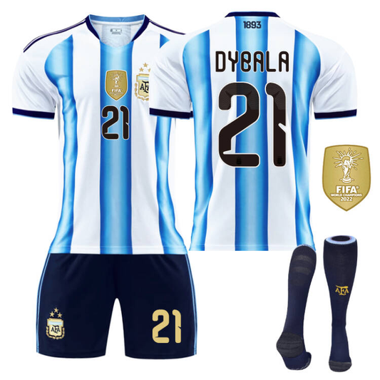 2026 FIFA World Cup Argentina Home Jersey #10 Messi #9 Alvarez #22 Martinez #20 Enzo Football Shirt Fan Edition Children/Adult Sizes 16-XXL(Dybala + SizeL)
