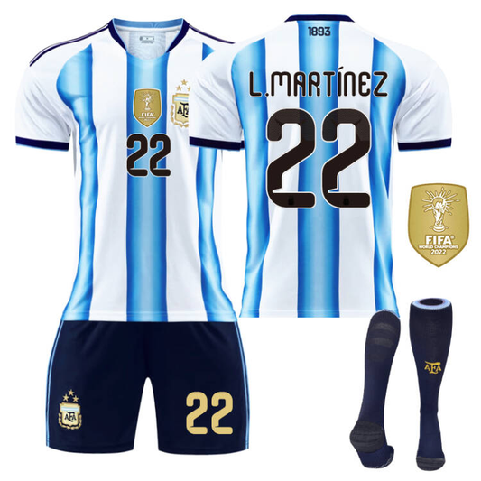 2026 FIFA World Cup Argentina Home Jersey #10 Messi #9 Alvarez #22 Martinez #20 Enzo Football Shirt Fan Edition Children/Adult Sizes 16-XXL(L. Martínez + SizeL)