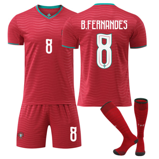 2026 FIFA World Cup Portugal Home Red Soccer Jersey #7 Ronaldo ，#8 Bruno Fernandes#10 Bernardo Silva#17 Rafael Leão Football Shirt Fan Edition Adult Sizes( Bruno Fernandes + SizeS)