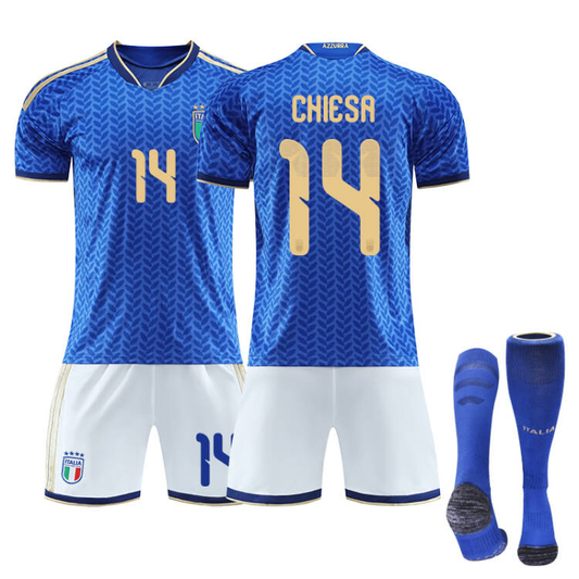 2026 FIFA World Cup Italy Home Jersey – #1 DONNARUMMA, #3 DIMARCO, #8 TONALI, #10 R.BAGGIO, #14 CHIESA, #18 BARELLA, Children/Adult Sizes, Breathable Fabric(CHIESA + SizeXL)