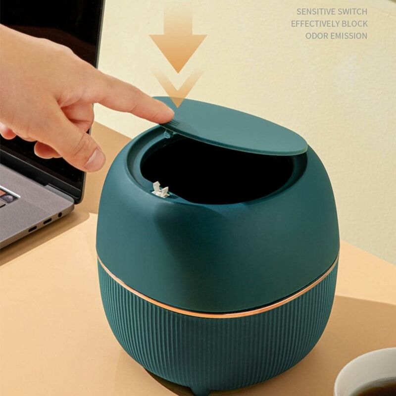 Mini Desktop Trash Can, Creative Plastic Desktop Trash Can With Button Lid For Home Office, Study, Bedroom, Kitchen