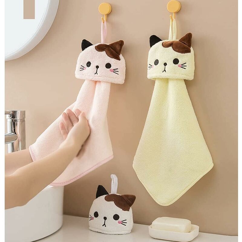 5 Pack Hanging Hand Towels With Hanging Loop Absorbent Coral Fleece Bathroom Towels Soft Thick Dishcloth ROund Hand