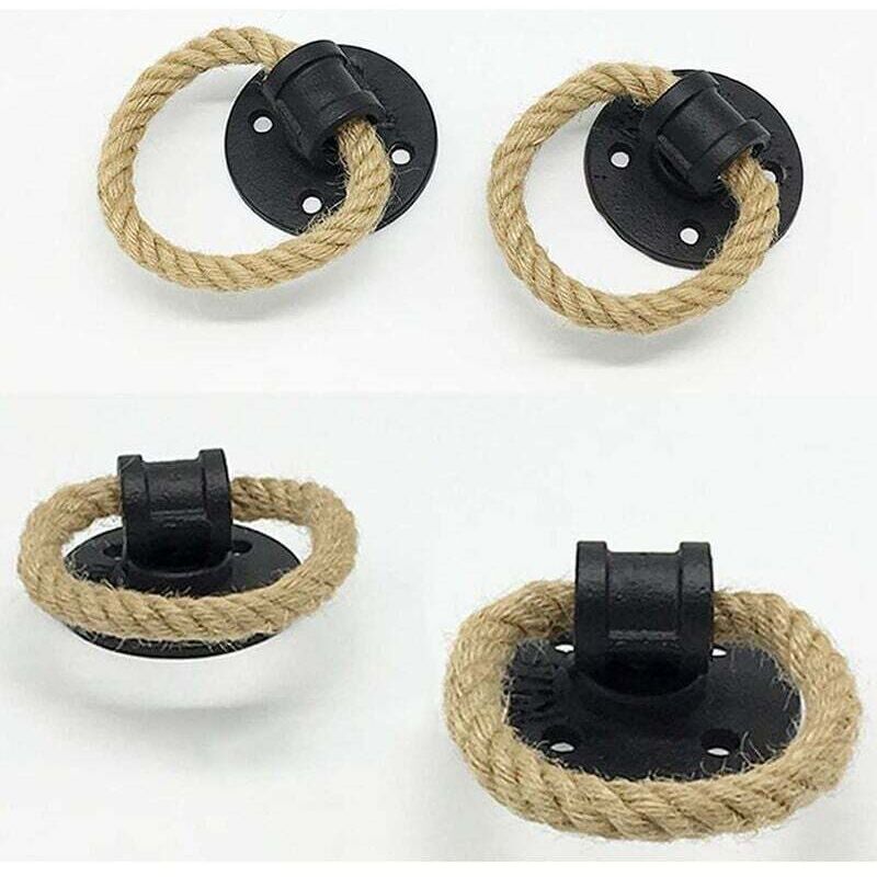 2 pcs Vintage Hemp ROpe Wrought Iron Handle Wooden Door Handles Cabinet Knobs Sliding Door Handle Drawer Pull Ring