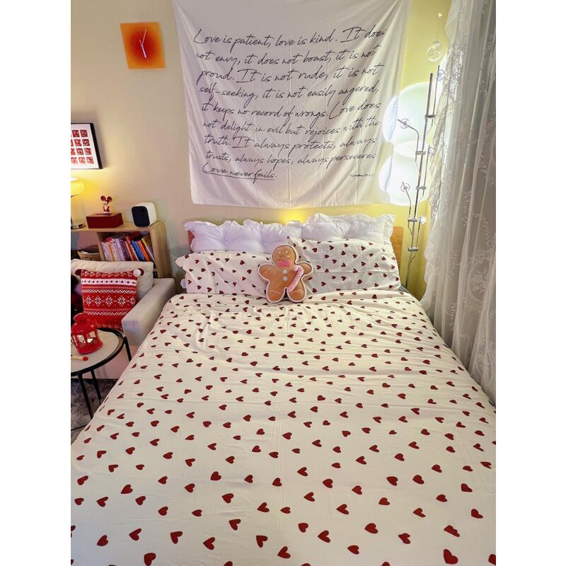 Heart Duvet Cover 200X230 Red With 2 Pillowcases 48X73 Cm - Red And White Microfiber Bedding Set - Adult Double Bed