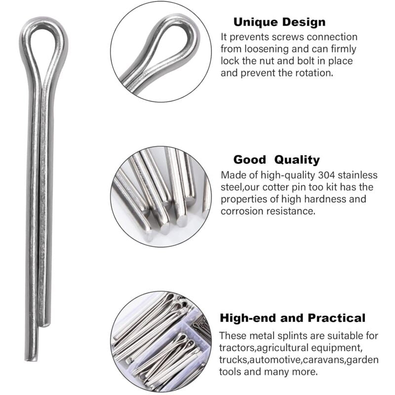 230 pcs Stainless Steel Cotter Pins M1 M2.5 M3 M4 M5 Retaining Pin Assortment Kit With Storage Box