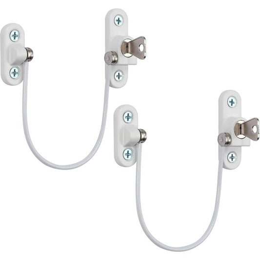 Security Lock Furniture Door Window-2 pcs With Key White Cable Restrictor 190Mm-Baby Child Safety Cable Restrictor