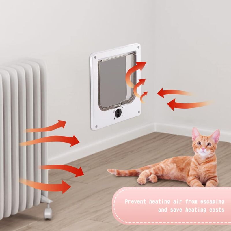 Cat Flap For Indoor Cats, White Magnetic Cat Door, 27 X 23.5 X 5.5 Cm, 4 Way Cat Flap, White