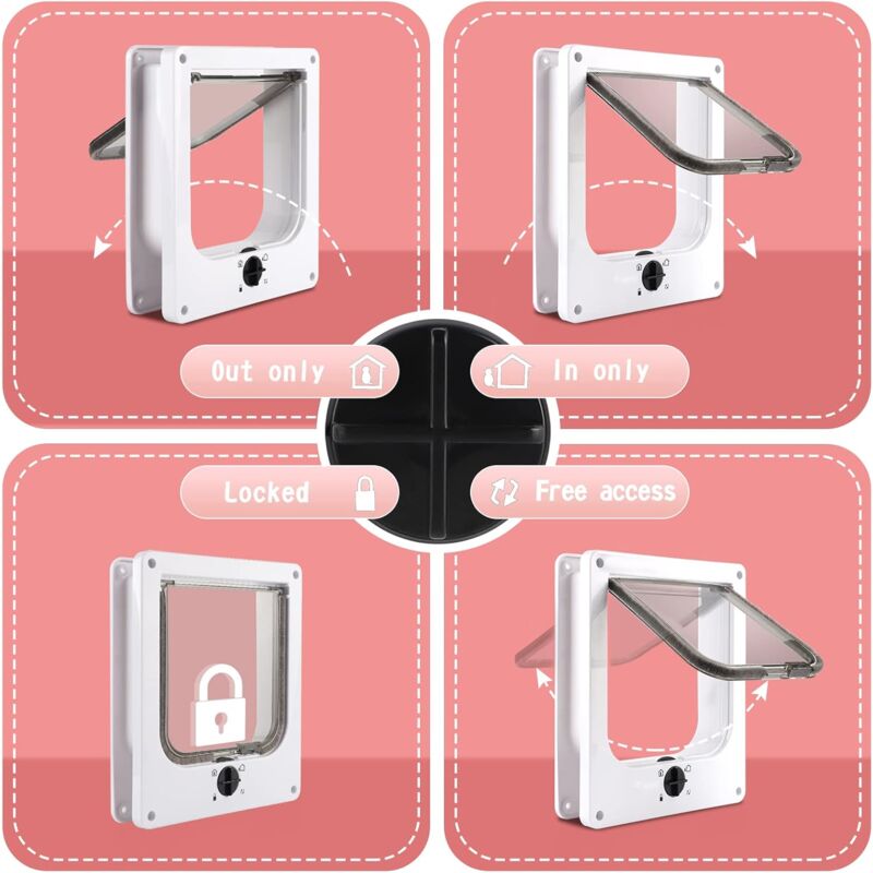 Cat Flap For Indoor Cats, White Magnetic Cat Door, 27 X 23.5 X 5.5 Cm, 4 Way Cat Flap, White