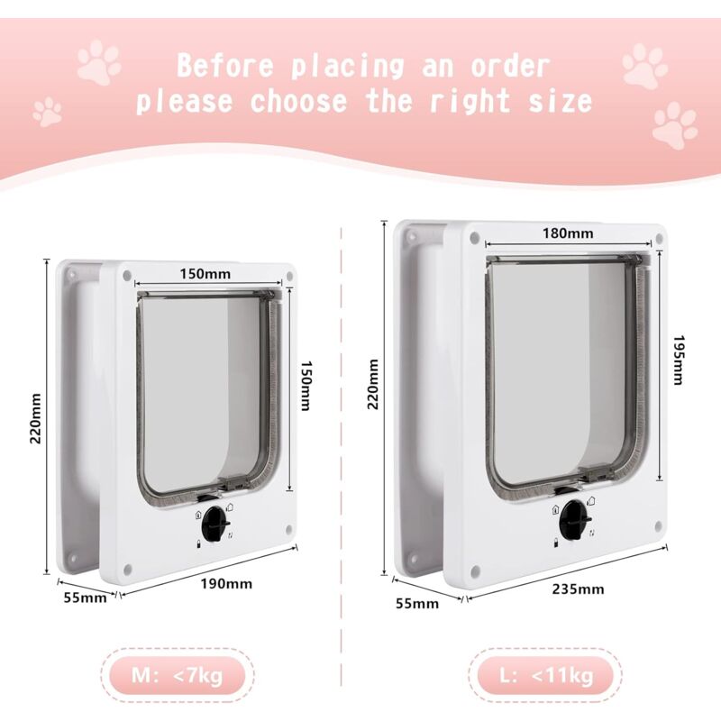 Cat Flap For Indoor Cats, White Magnetic Cat Door, 27 X 23.5 X 5.5 Cm, 4 Way Cat Flap, White