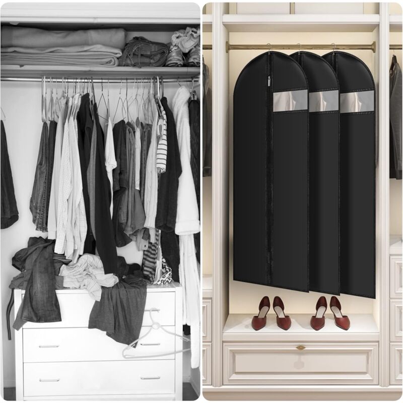 Garment Covers 60 X 140 Cm Pack Of 6, Waterproof Dustproof Clothes Cover With Zip, Hanging Garment Cover For Storage Of