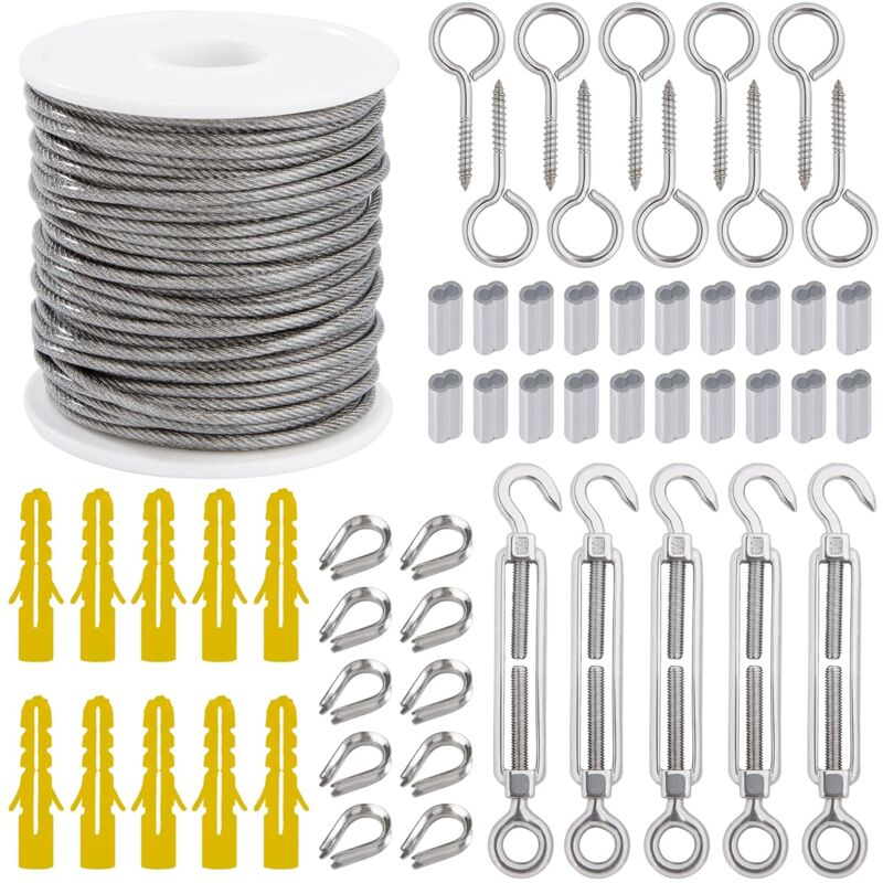 Wire ROpe Hanging Kit 2Mm Stainless Steel ROpe 30M With Turnbuckle Eye ...