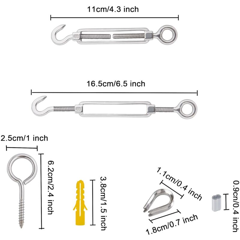 Wire ROpe Hanging Kit 2Mm Stainless Steel ROpe 30M With Turnbuckle Eye Screw Aluminum Sleeves Heart Thimble 56 pcs
