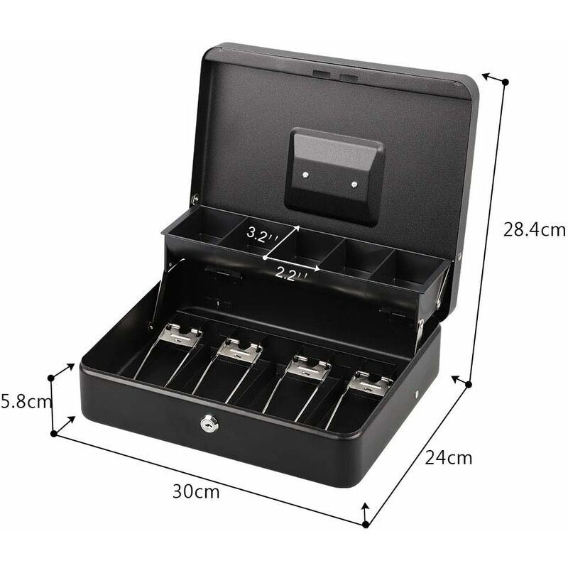 Lockable Metal Money Box Cash, Coin & Security Box Large Cash Box With Lock - New Metal Money Box - Black