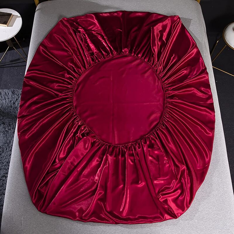 4 Piece Solid Color Satin Bed Sheet Set 1 X Fitted Sheet 198203 Cm Double With 35 Cm Deep Pocket, 1 X Flat Sheet And 2