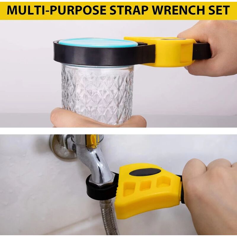 Rubber Strap Wrench Set, Upgrade 2 Pieces Adjustable Oil Filter Wrench Reinforced Belt Jar Opener For Weak Hands Pipe