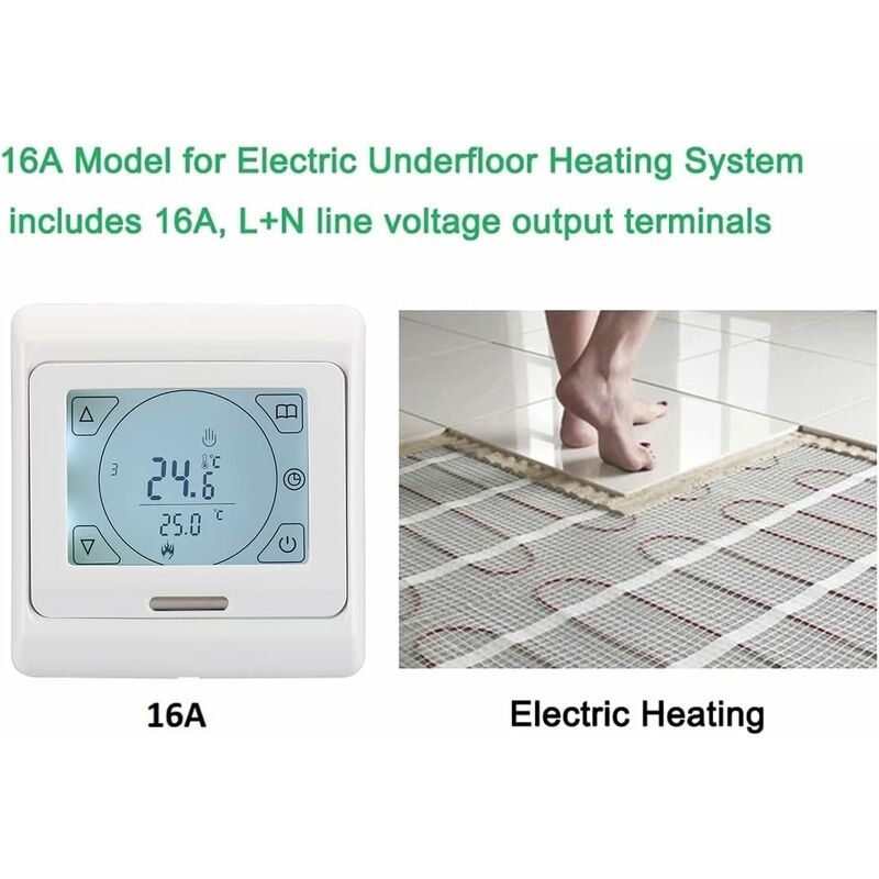ROom Thermostat Wg809,7 DAys Programmable Lcd Display Ac230V 16A For Electric Floor Heating White