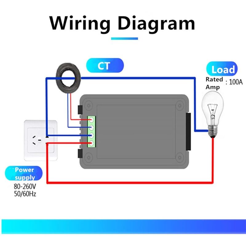 Lcd Digital Ammeter Voltmeter Ac 80-260V 100A, 6-In-1 Power Meter Household Electricity Meter Panel, Closed Type Energy